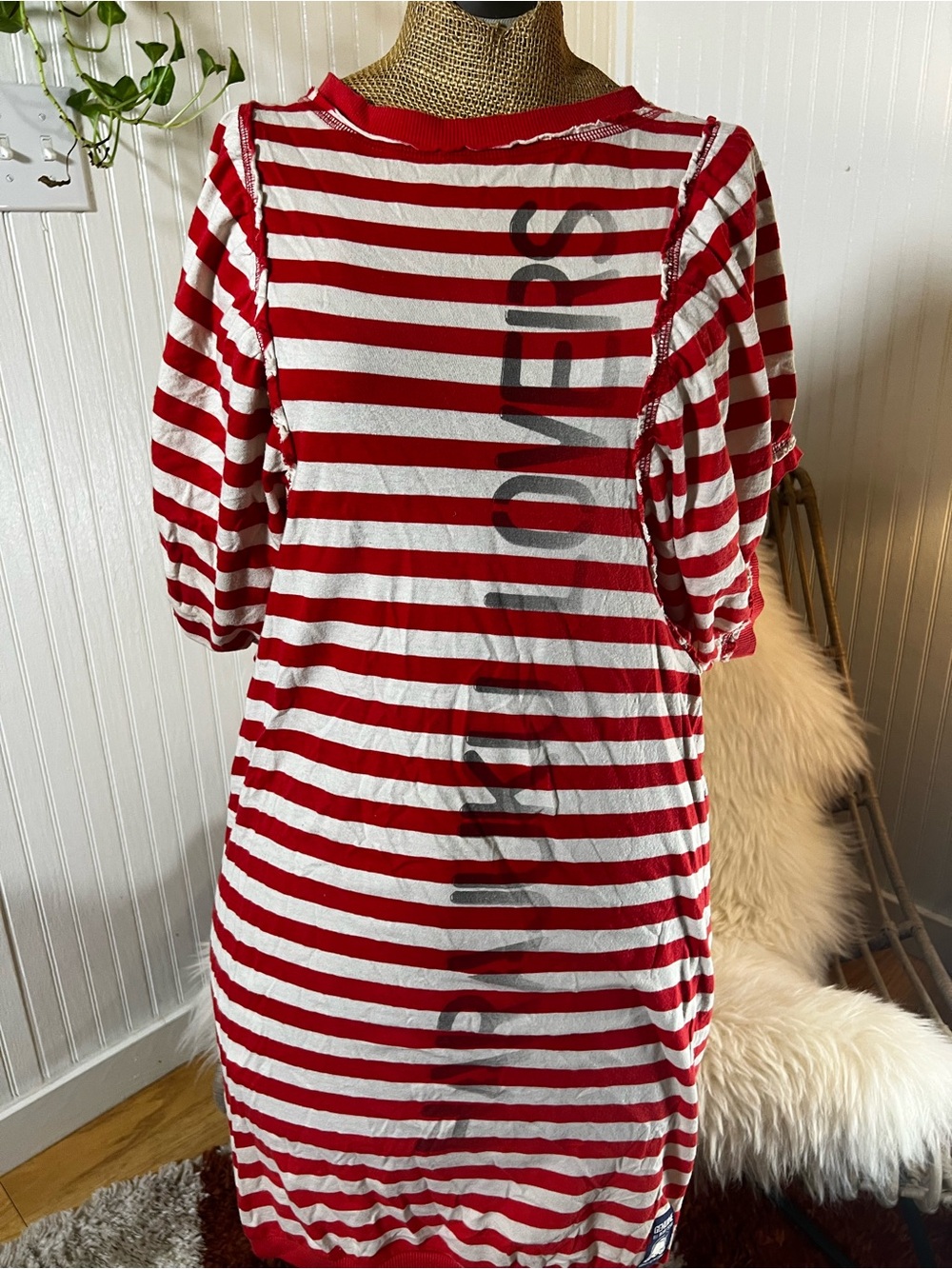 Red & White Harajuku Lovers Striped Women’s mini Dress